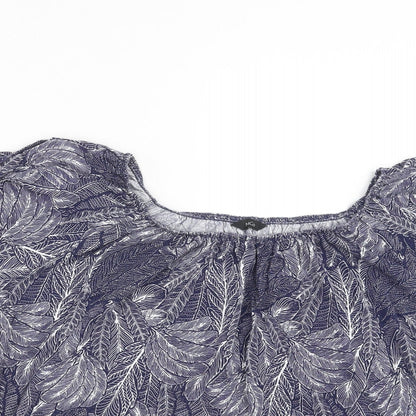 M&Co Womens Blue Floral  Basic T-Shirt Size 18  - leaf print