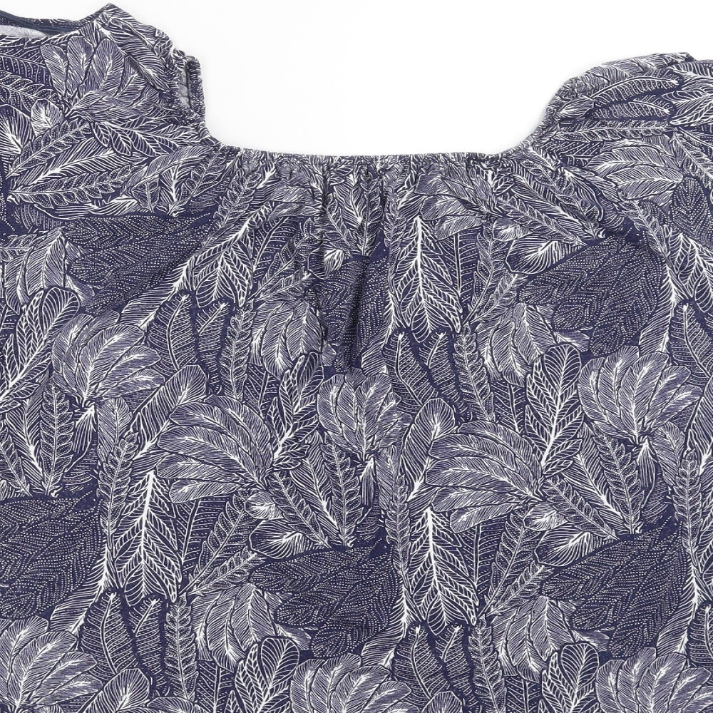 M&Co Womens Blue Floral  Basic T-Shirt Size 18  - leaf print