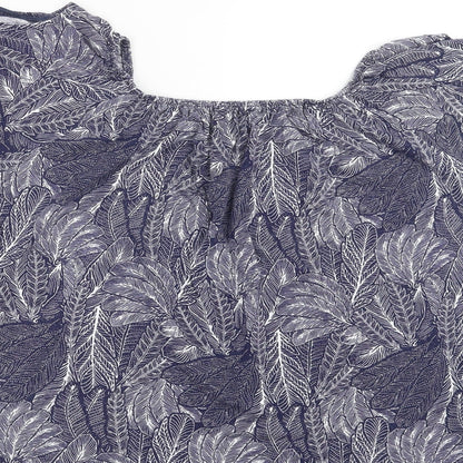 M&Co Womens Blue Floral  Basic T-Shirt Size 18  - leaf print