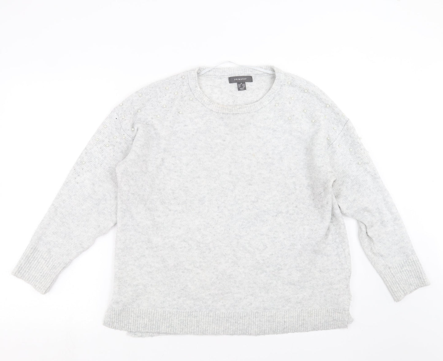 Primark Womens Grey  Knit Pullover Jumper Size M  - beaded