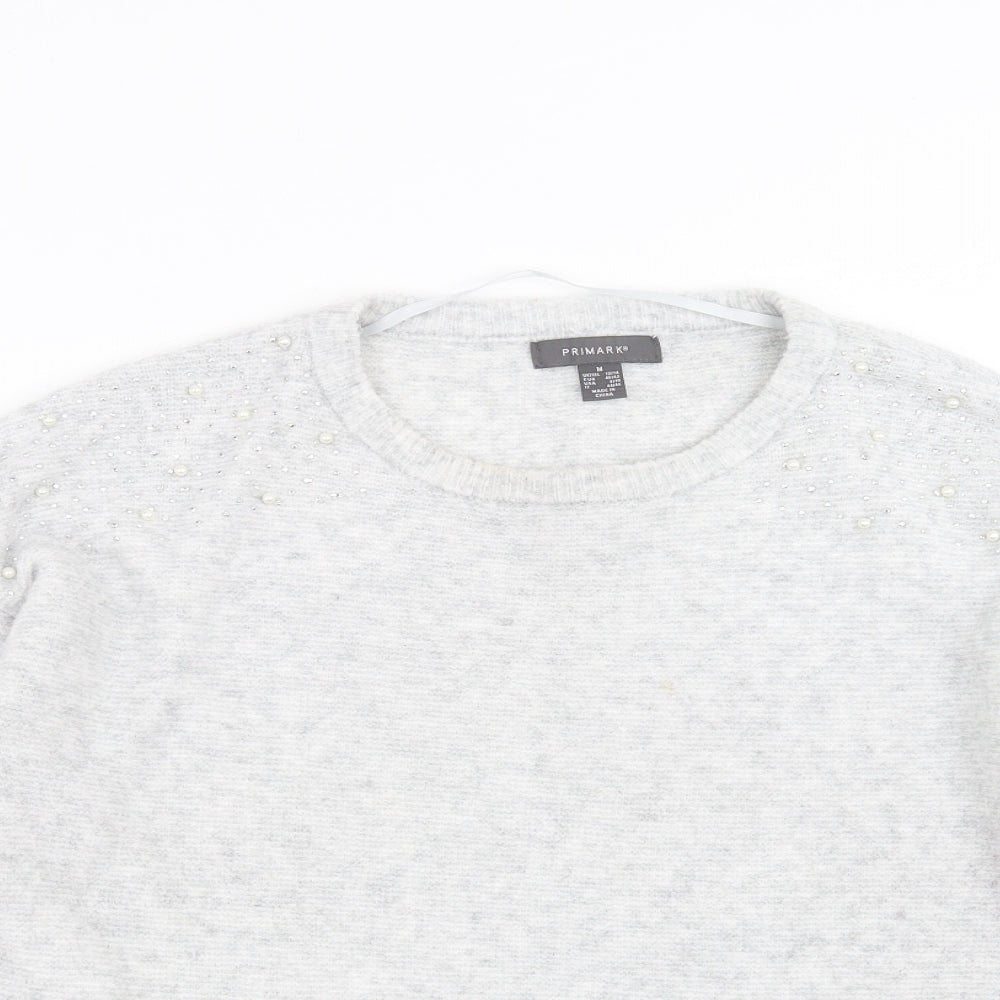 Primark Womens Grey  Knit Pullover Jumper Size M  - beaded