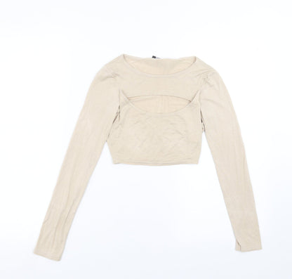 PRETTYLITTLETHING Womens Beige   Cropped T-Shirt Size 6