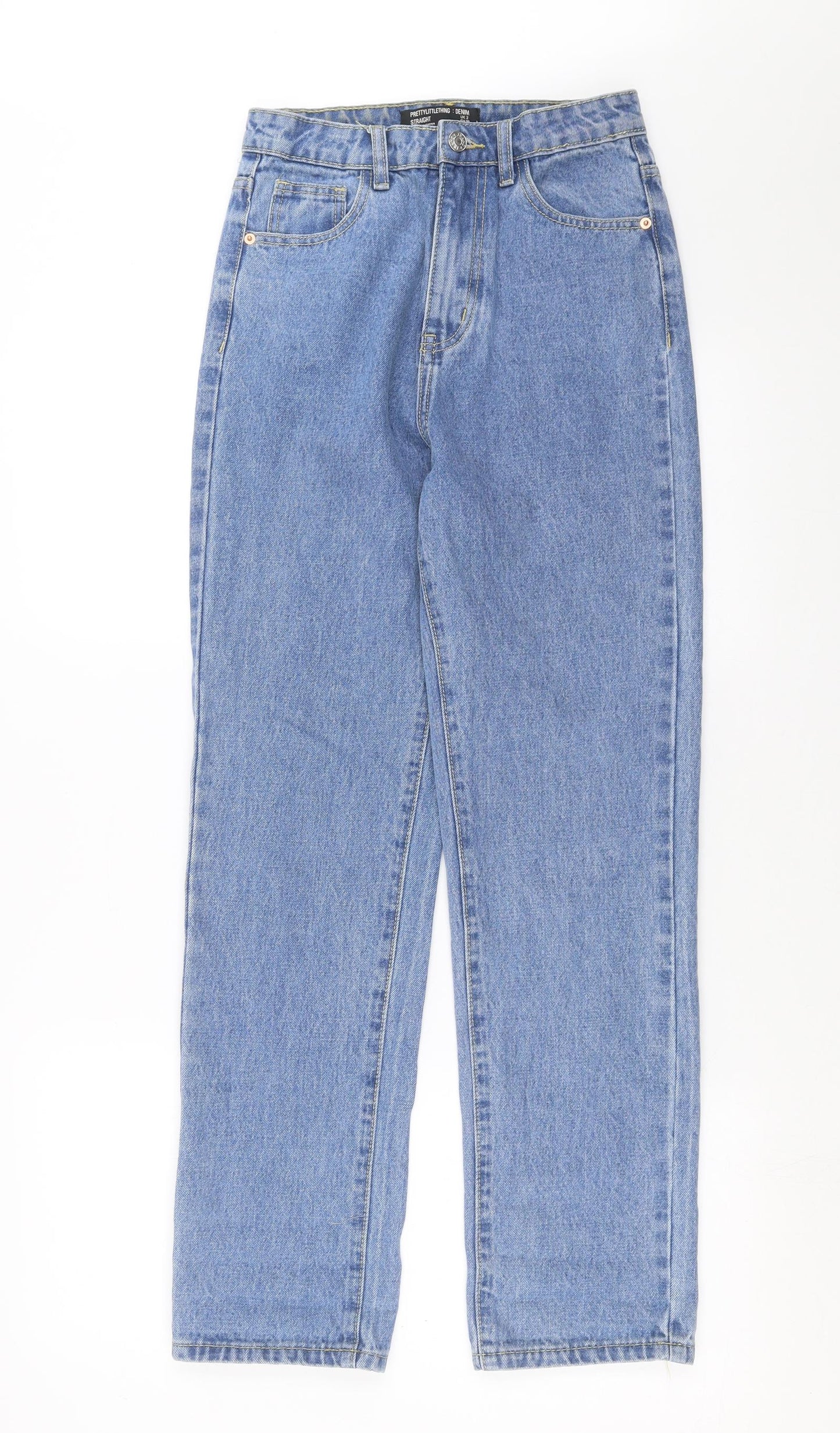 PRETTYLITTLETHING Womens Blue  Denim Straight Jeans Size XS L29 in - uk 2