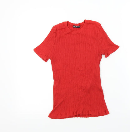 Womens UK Size M Zara Red Basic T-Shirt