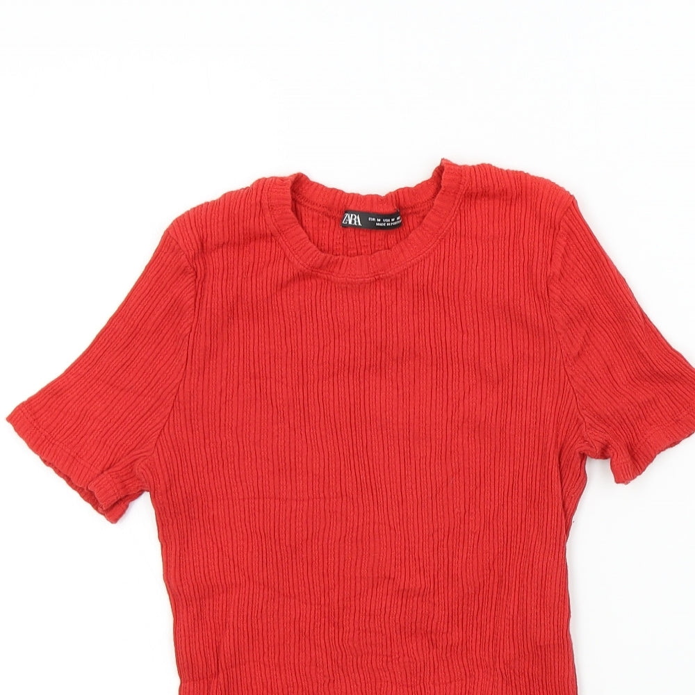 Womens UK Size M Zara Red Basic T-Shirt