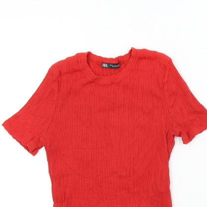 Womens UK Size M Zara Red Basic T-Shirt