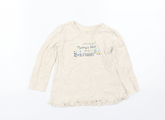 George Girls Beige   Basic T-Shirt Size 12-18 Months  - Butterflies
