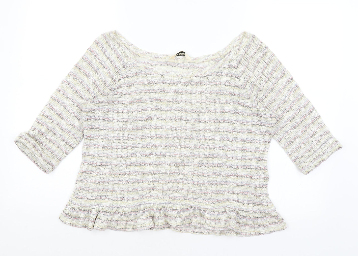 Miss Selfridge Womens White Striped  Basic T-Shirt Size 10