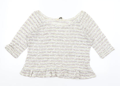 Miss Selfridge Womens White Striped  Basic T-Shirt Size 10