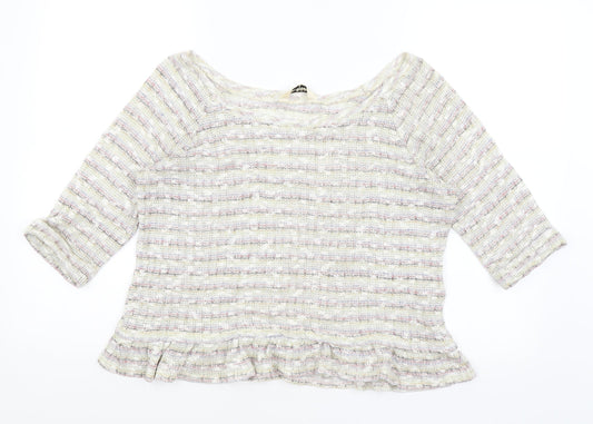 Miss Selfridge Womens White Striped  Basic T-Shirt Size 10