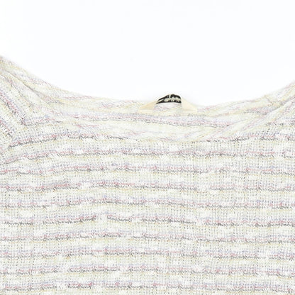 Miss Selfridge Womens White Striped  Basic T-Shirt Size 10