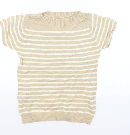 EWM Womens Beige Striped  Basic T-Shirt Size S