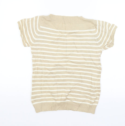 EWM Womens Beige Striped  Basic T-Shirt Size S