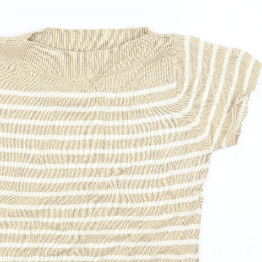 EWM Womens Beige Striped  Basic T-Shirt Size S