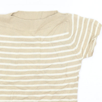 EWM Womens Beige Striped  Basic T-Shirt Size S
