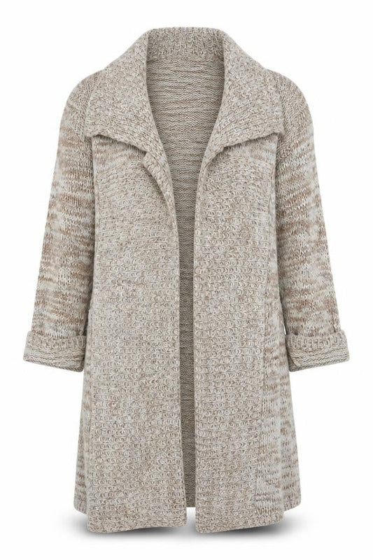 Front view of Savoir women’s brown cardigan jumper, size UK 12