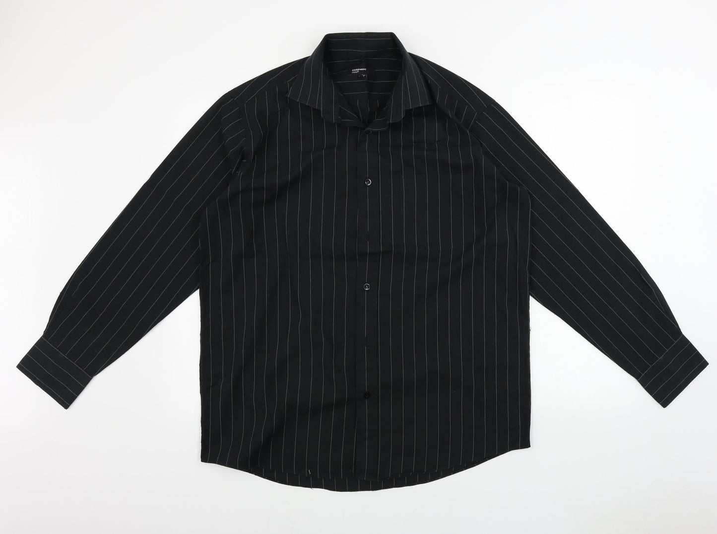Mens UK Size 15 Cedar Wood State Black  Button-Up Long Sleeve Casual Shirt