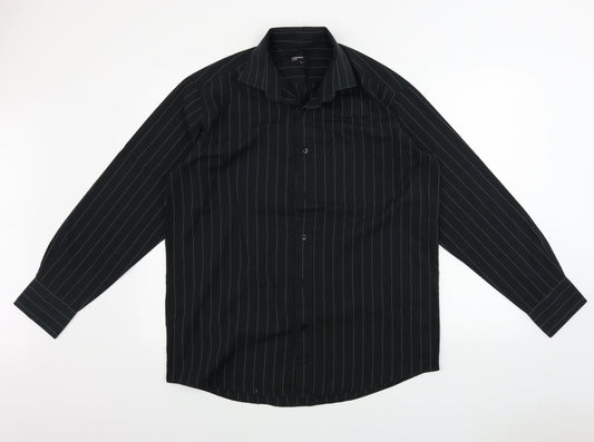 Mens UK Size 15 Cedar Wood State Black  Button-Up Long Sleeve Casual Shirt