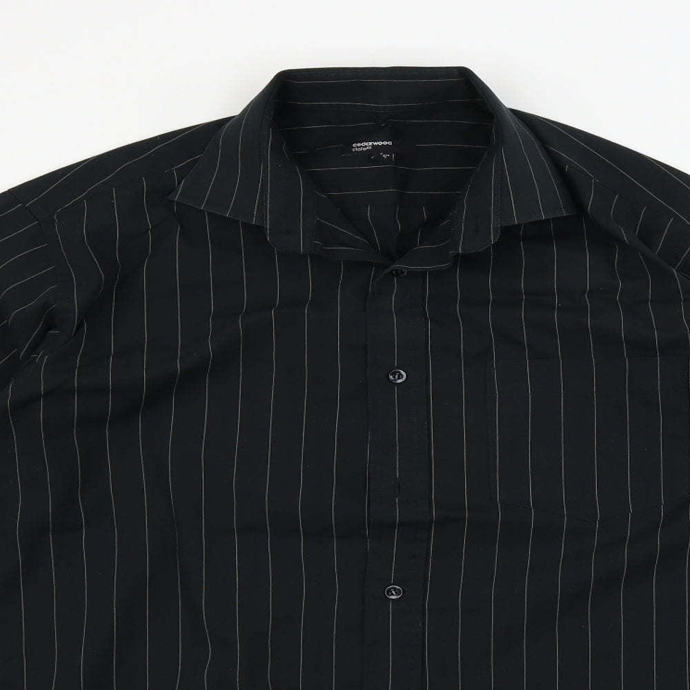 Mens UK Size 15 Cedar Wood State Black  Button-Up Long Sleeve Casual Shirt