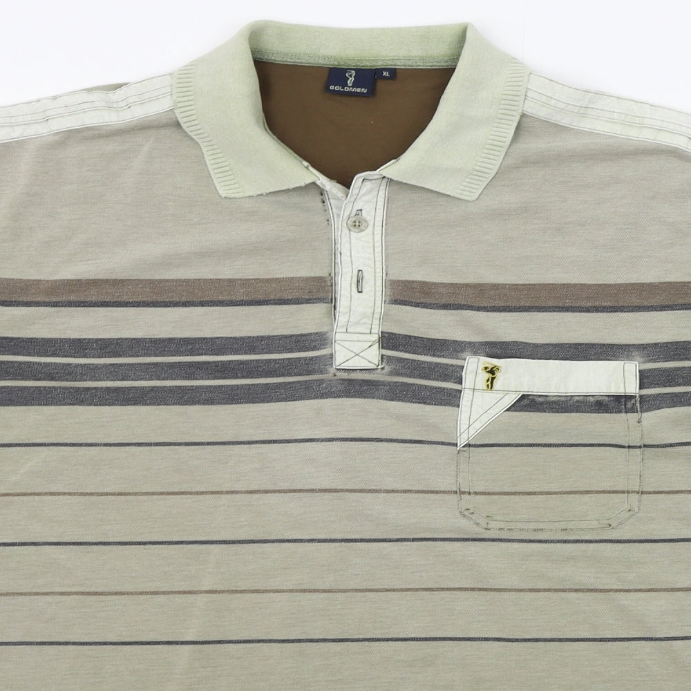 Goldmen Mens Green Striped   Polo Size XL