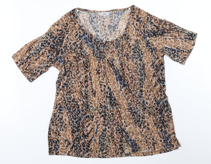 EWM Womens Brown Animal Print  Basic T-Shirt Size 14