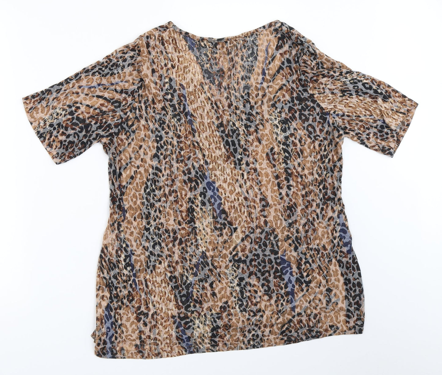 EWM Womens Brown Animal Print  Basic T-Shirt Size 14