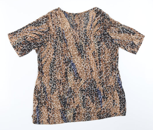 EWM Womens Brown Animal Print  Basic T-Shirt Size 14