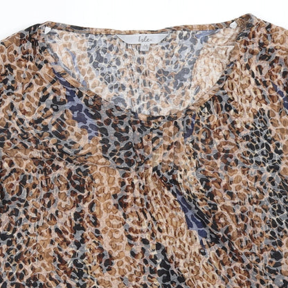 EWM Womens Brown Animal Print  Basic T-Shirt Size 14