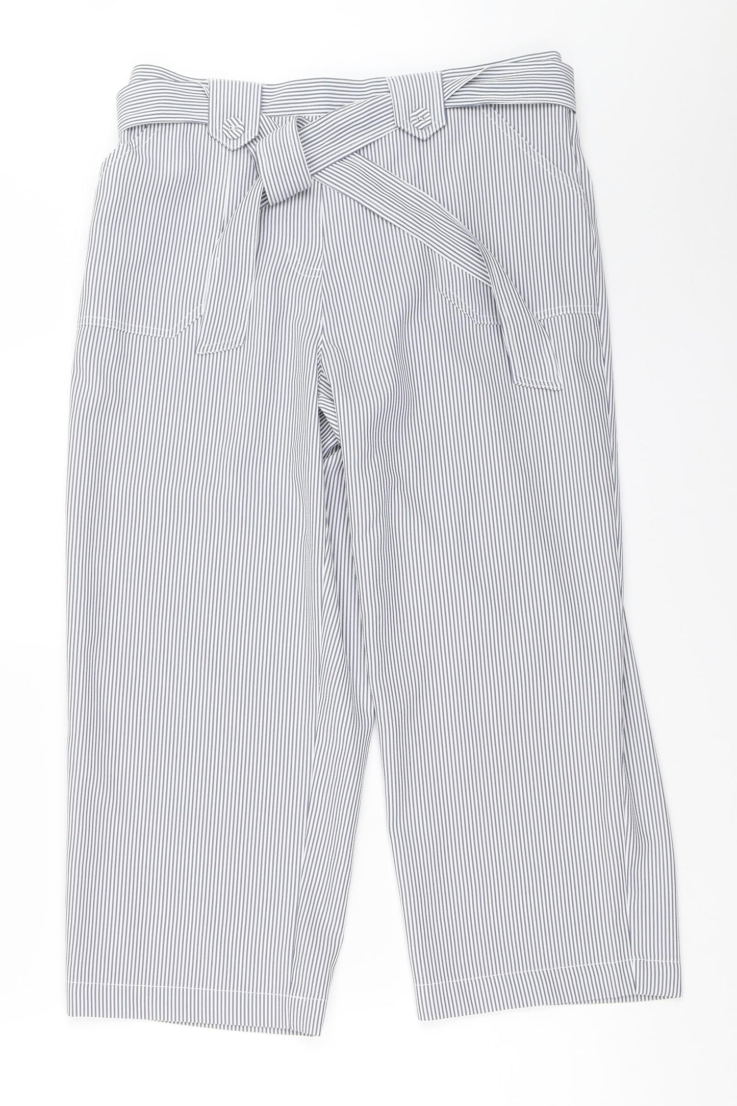 Classic Womens Blue Striped  Cropped Trousers Size 12 L21.5 in