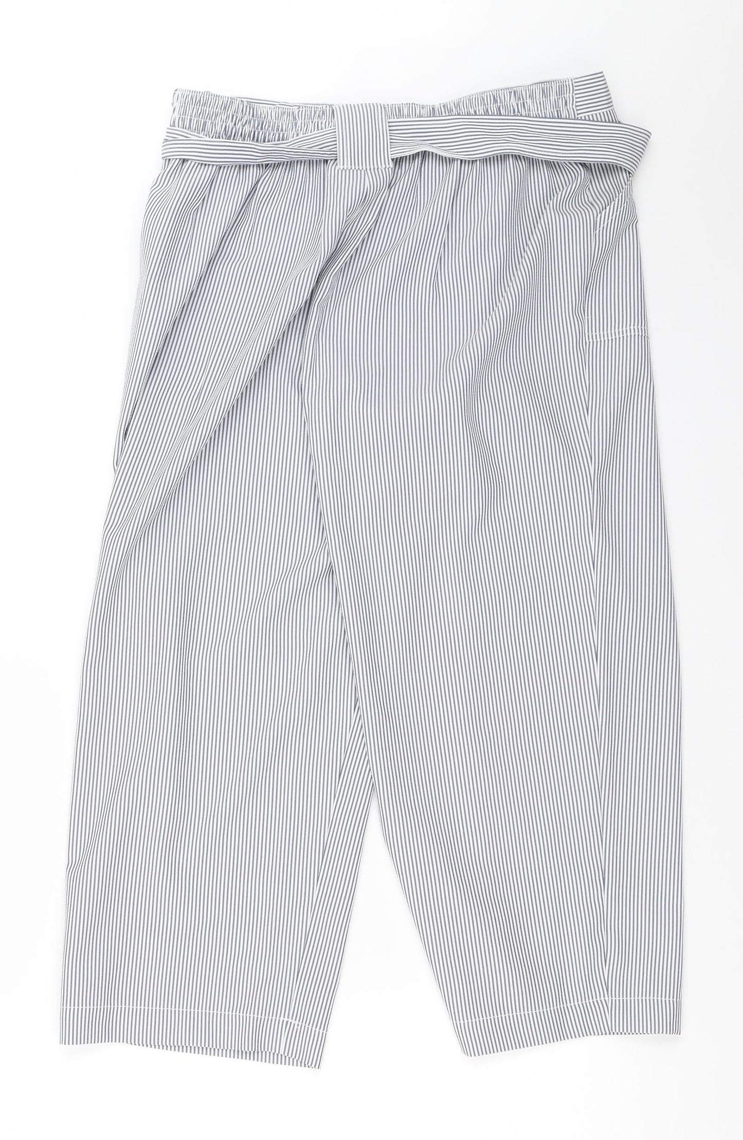 Classic Womens Blue Striped  Cropped Trousers Size 12 L21.5 in