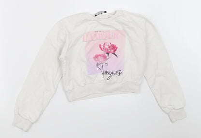 Select Girls White   Pullover Sweatshirt Size 10-11 Years