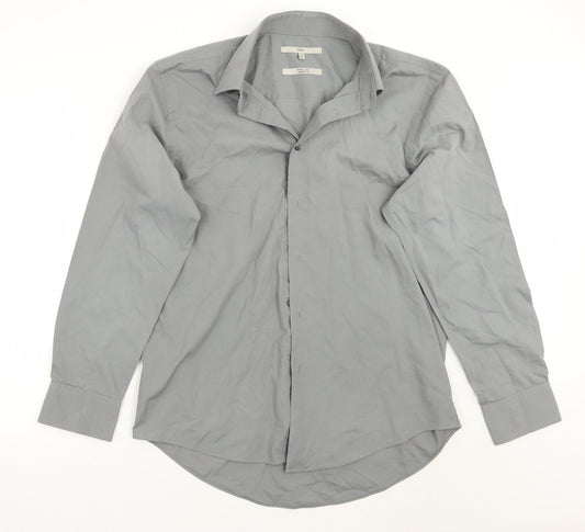 Mens UK Size 16 NEXT Grey  Button-Up Long Sleeve Casual Shirt