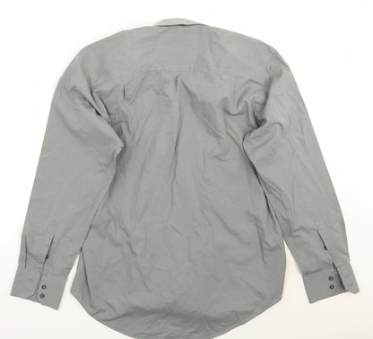 Mens UK Size 16 NEXT Grey  Button-Up Long Sleeve Casual Shirt