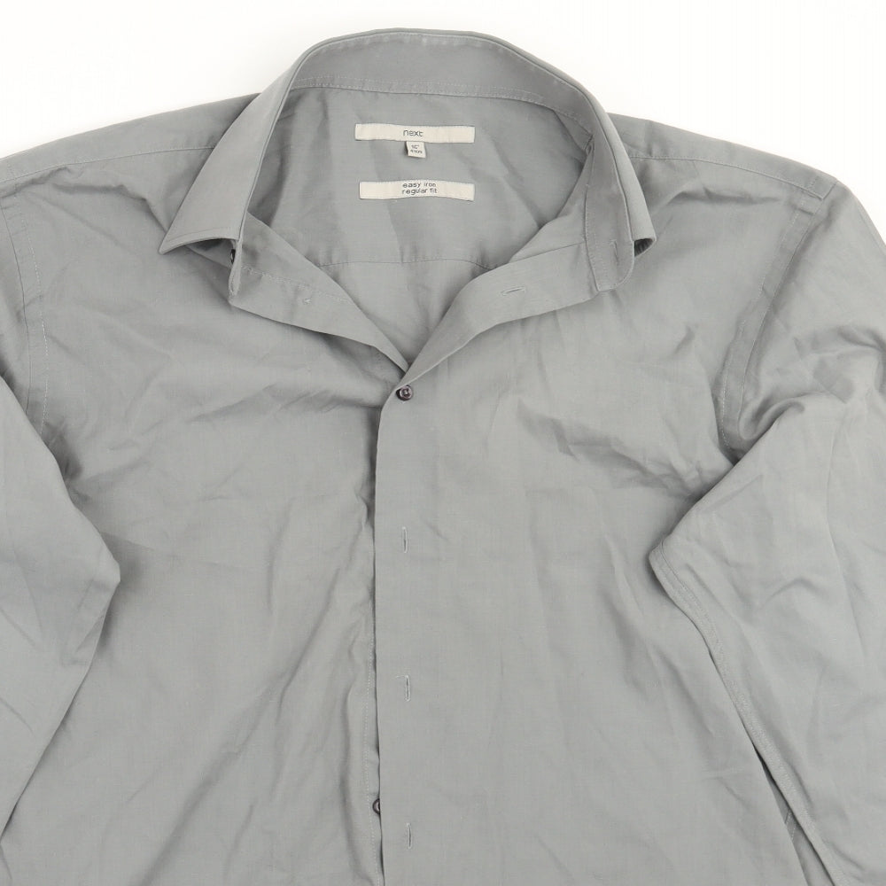 Mens UK Size 16 NEXT Grey  Button-Up Long Sleeve Casual Shirt