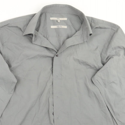 Mens UK Size 16 NEXT Grey  Button-Up Long Sleeve Casual Shirt