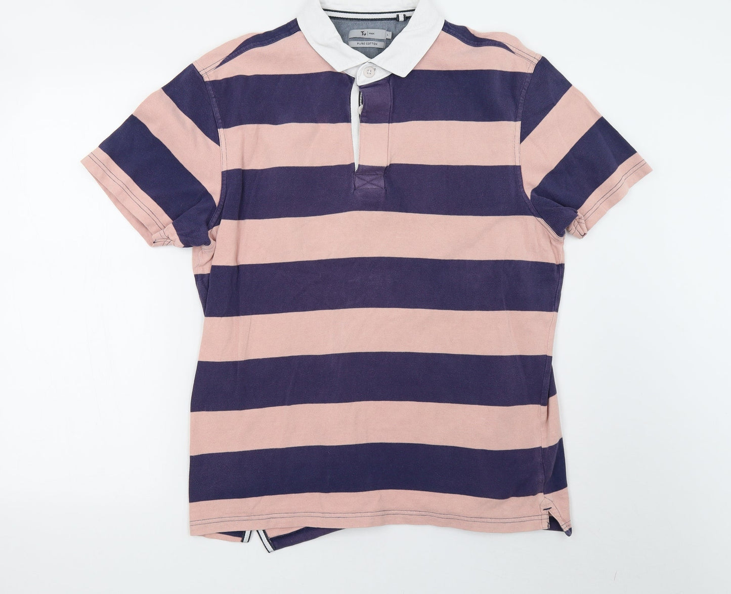 Sainsburys Mens Pink Striped   Polo Size L