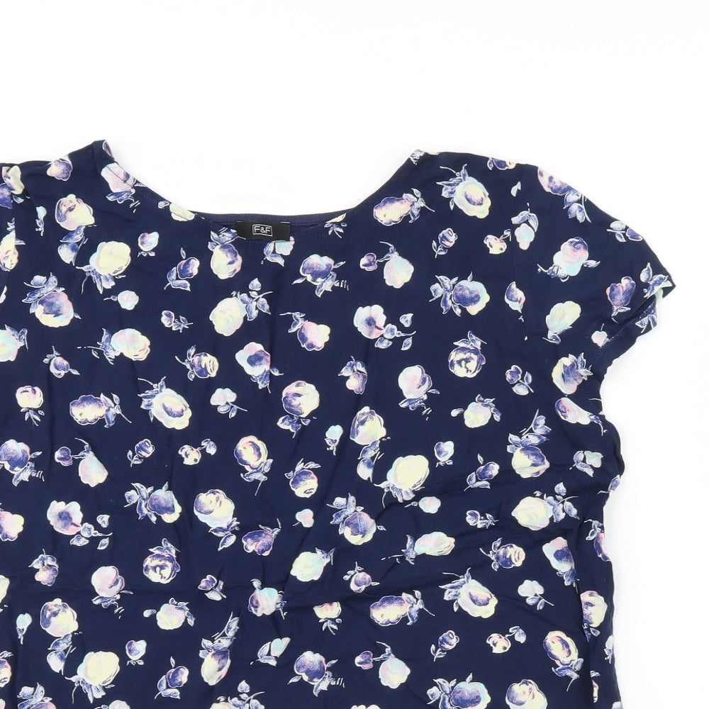 F&F Womens Blue Floral  Basic Blouse Size 14