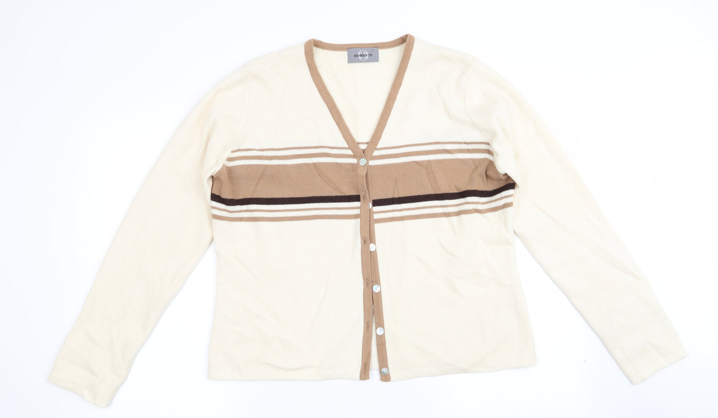 AMARANTO Womens Ivory Striped  Cardigan Jumper Size L