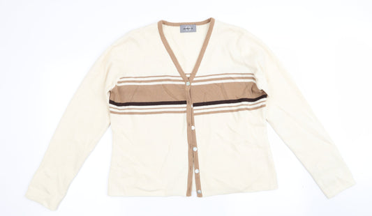AMARANTO Womens Ivory Striped  Cardigan Jumper Size L