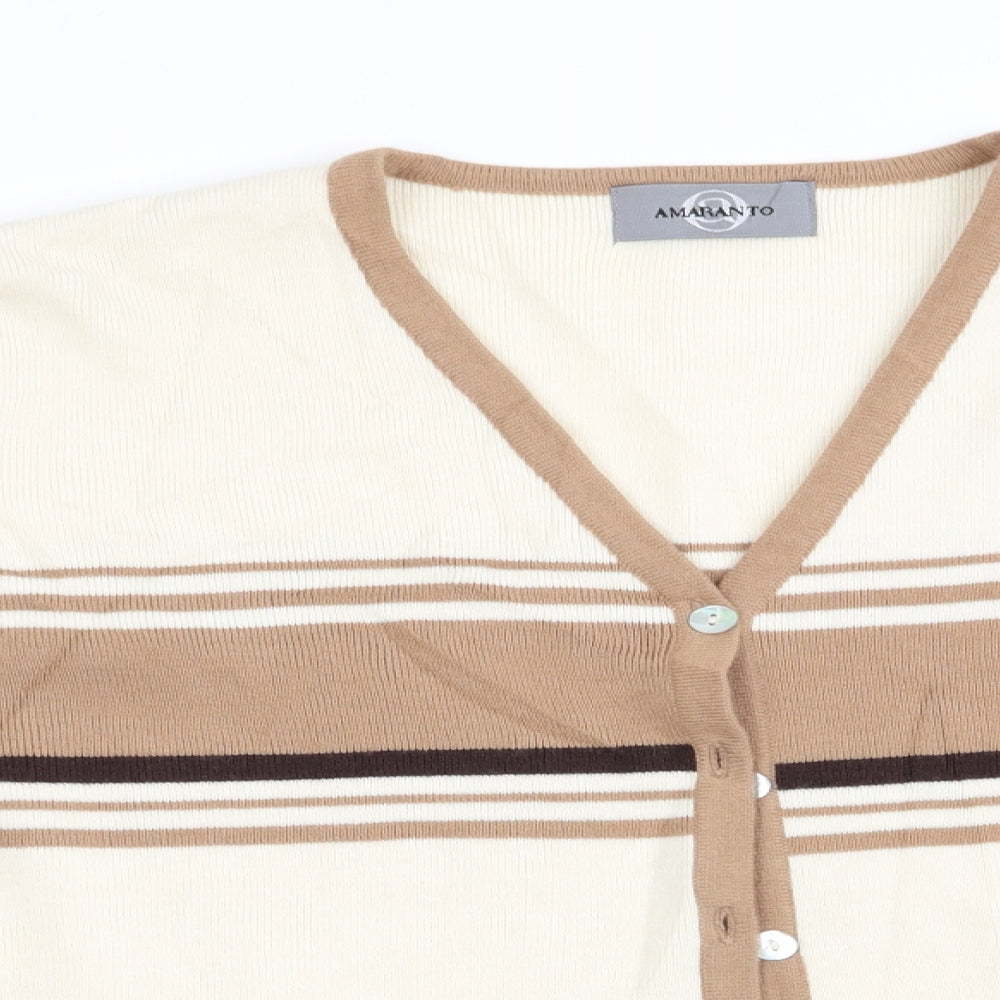 AMARANTO Womens Ivory Striped  Cardigan Jumper Size L