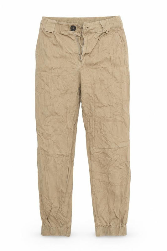 Front view of Astradivarius women’s brown chino trousers, size S, 26-inch leg