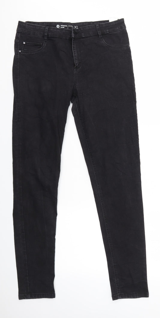 Front view of Cubas AS women’s black jegging jeans, size XL, 30-inch leg
