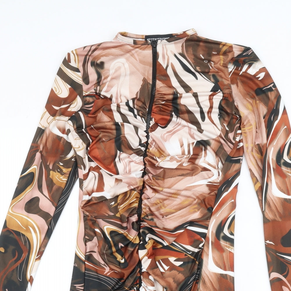 PRETTYLITTLETHING Womens Brown   Pencil Dress  Size 4