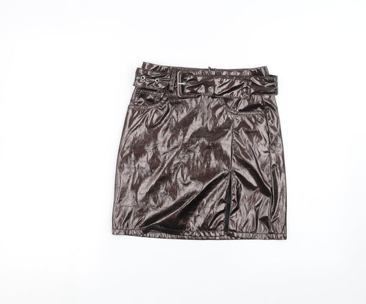 PRETTYLITTLETHING Womens Brown   Mini Skirt Size 4
