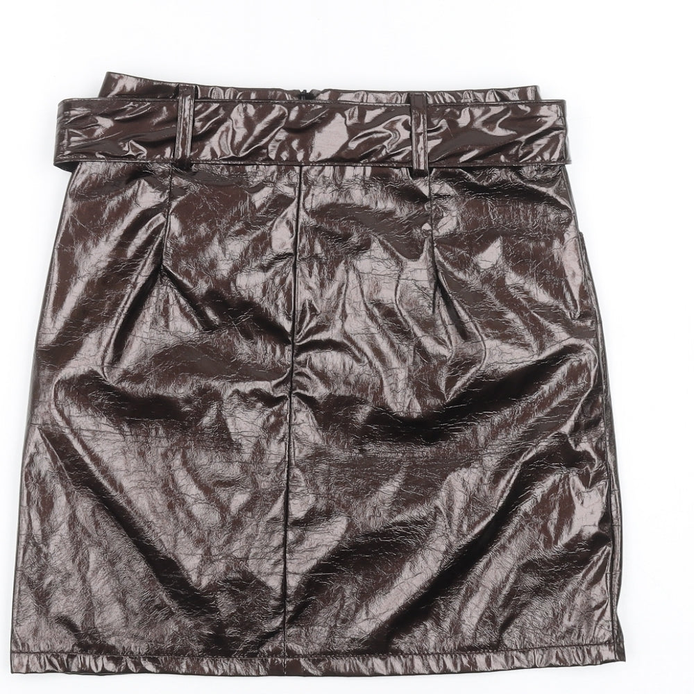 PRETTYLITTLETHING Womens Brown   Mini Skirt Size 4