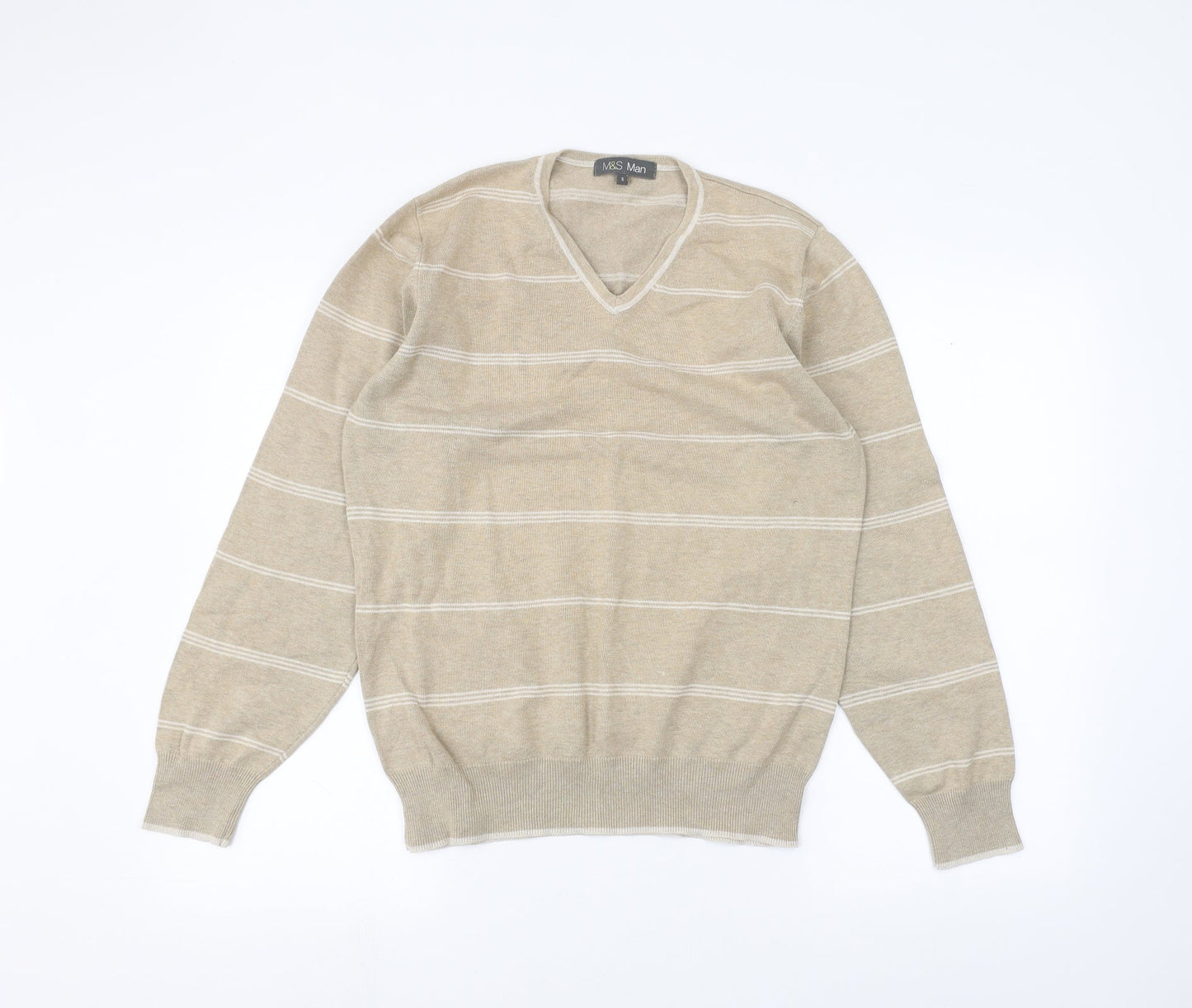 Marks and Spencer Mens Brown Striped  Pullover Jumper Size S