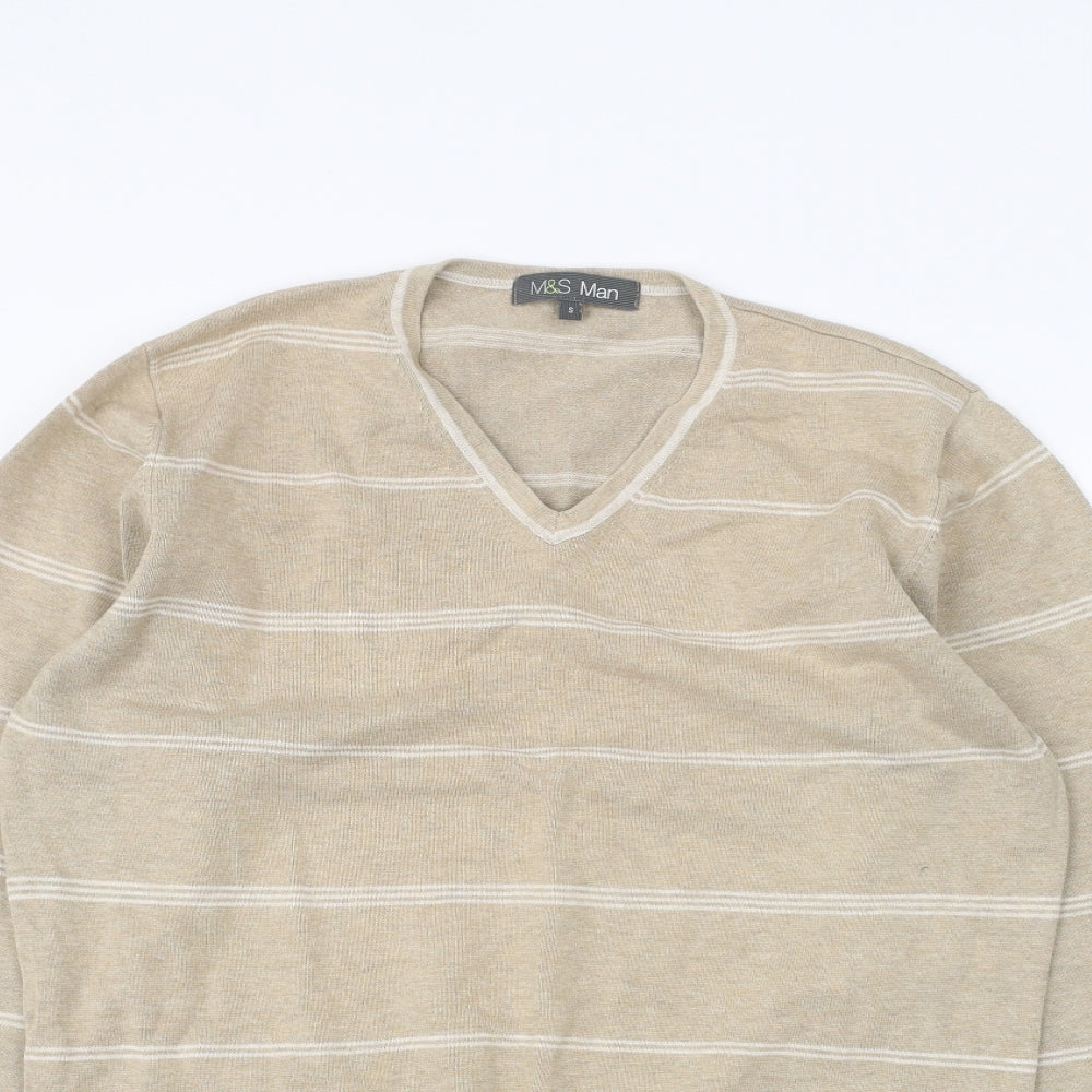Marks and Spencer Mens Brown Striped  Pullover Jumper Size S