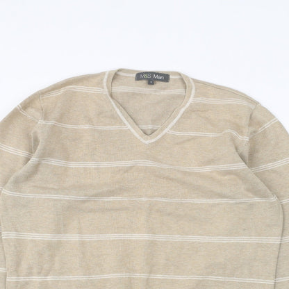 Marks and Spencer Mens Brown Striped  Pullover Jumper Size S