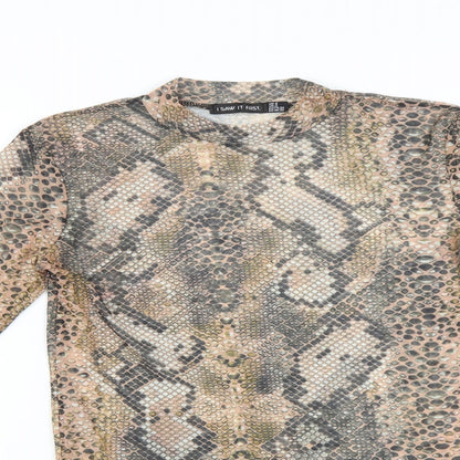 I SAW IT FIRST Womens Multicoloured Animal Print  Basic T-Shirt Size 6