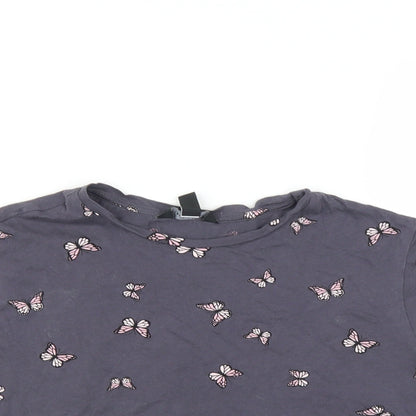 New Look Girls Grey   Basic T-Shirt Size 10-11 Years  - Butterfly print - cropped